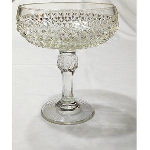 Vtg INDIANA GLASS Diamond Point Clear Cut Pedestal Dish Candy Compote Bowl